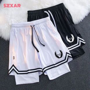 俄勒冈短裤男双层篮球裤带内衬三分不过膝训练速干健身运动裤