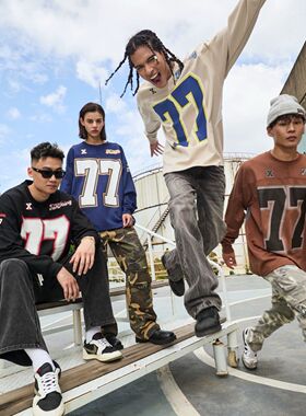 WILDX 脉冲系列 美式冰球服77号原创复古橄榄球情侣国潮长袖卫衣