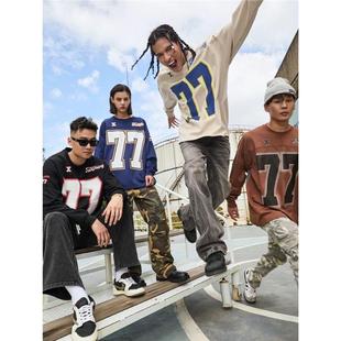 WILDX 脉冲系列 美式冰球服77号原创复古橄榄球情侣国潮长袖卫衣