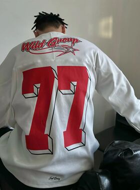 WILDX 脉冲系列 美式冰球服77号原创复古橄榄球情侣国潮长袖卫衣