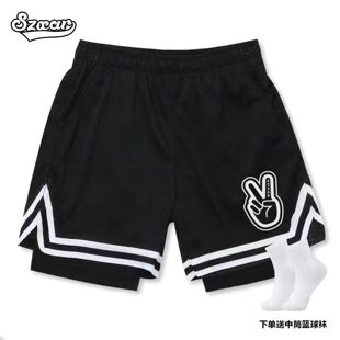 SZXAR美式篮球短裤假两件男女款球裤运动裤跑步训练五分裤夏新款