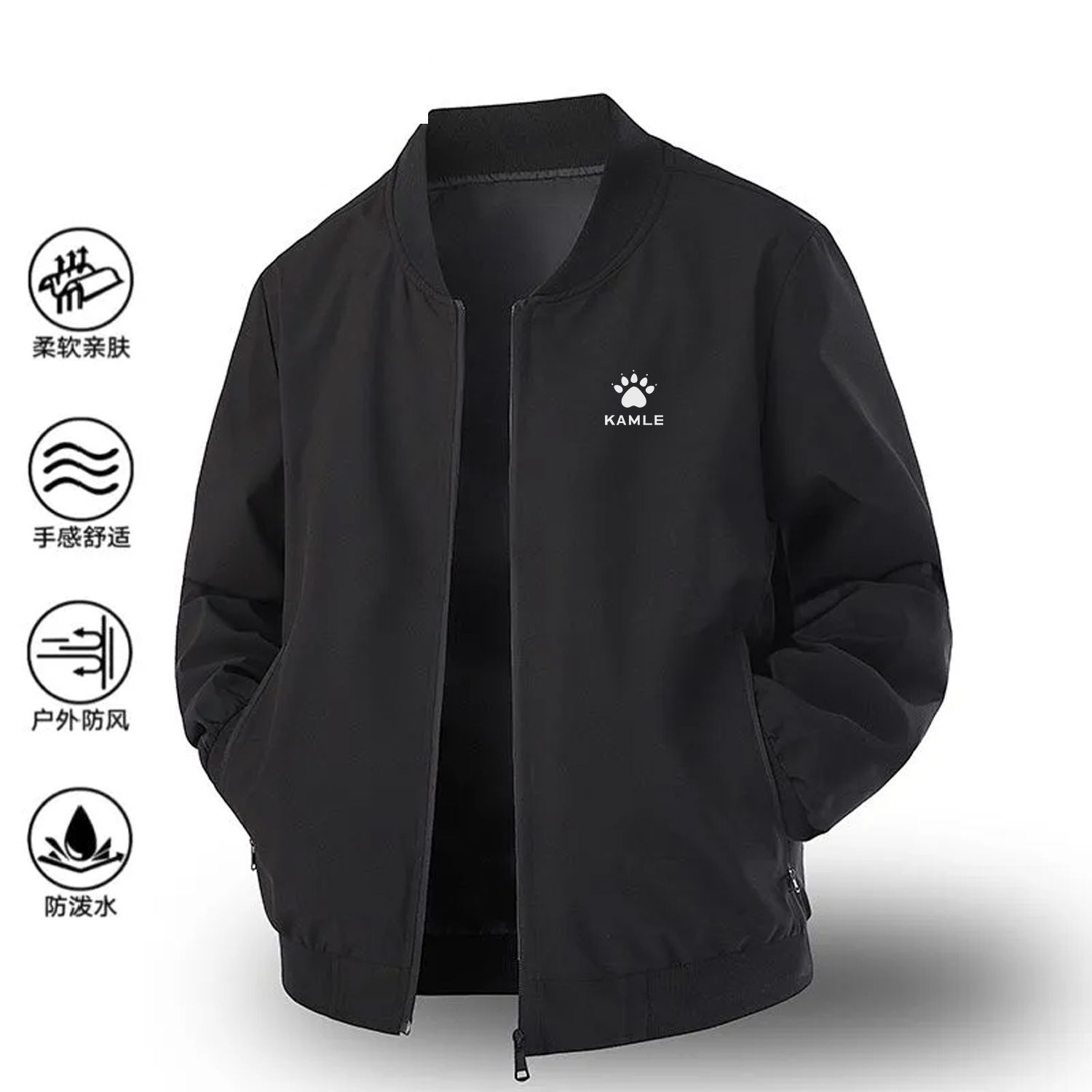 KE美式春秋男士外套休闲宽松棒球服美式潮牌夹克纯色大码男外套