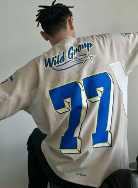 WILDX 脉冲系列 美式冰球服77号原创复古橄榄球情侣国潮长袖卫衣