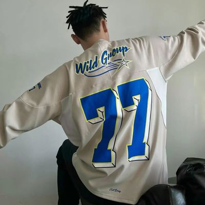 WILDX 脉冲系列 美式冰球服77号原创复古橄榄球情侣国潮长袖卫衣