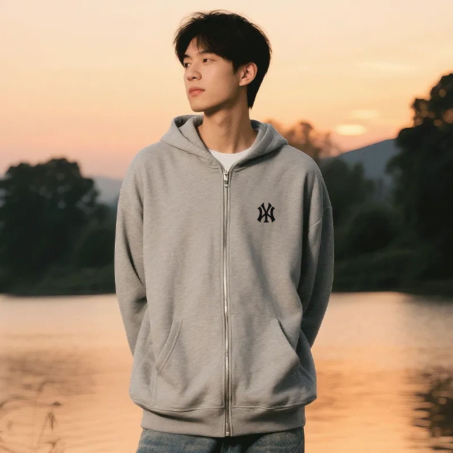 美式拉链外套男生秋季新款重磅慵懒风休闲运动宽松开衫卫衣