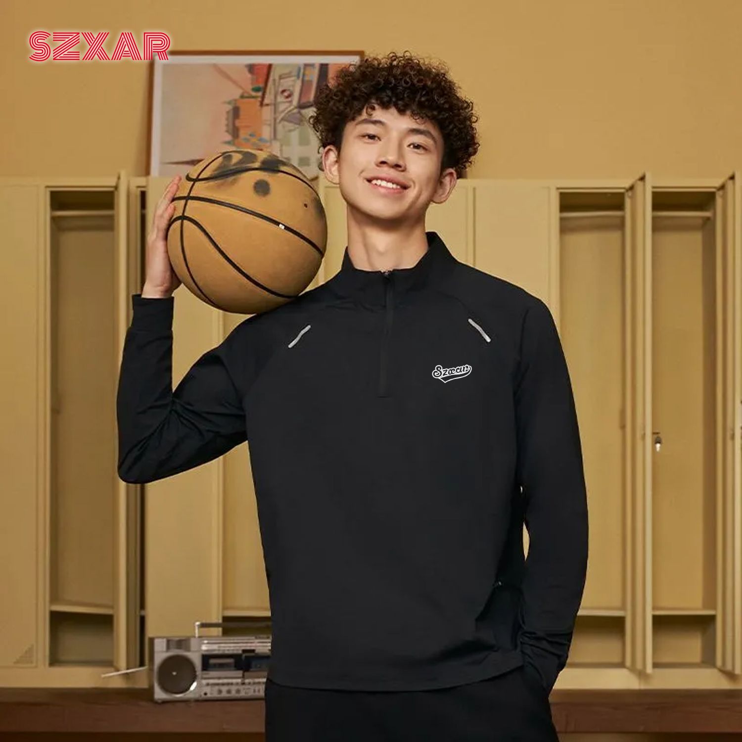 SZXAR半拉链训练服运动长袖男T恤美式篮球速干服投篮服无限