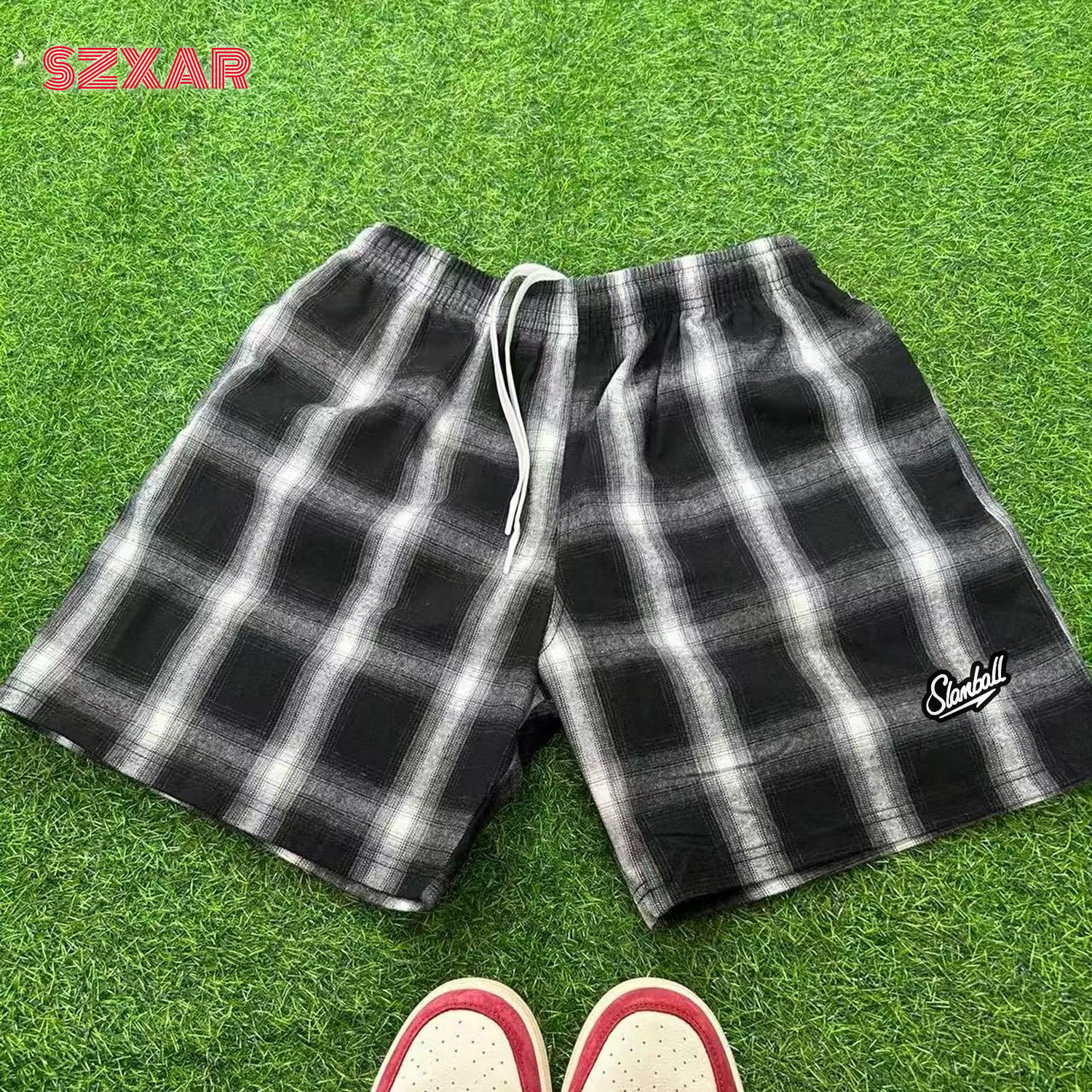 SLAMBALL黑白格子五分美式短裤休闲男女宽松百搭潮情侣直筒夏季