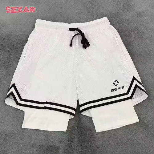 RPOPRER篮球短裤男双层不过膝跑步健身运动裤假两件带内衬三分裤