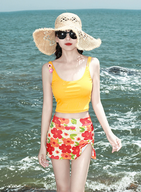 网红同款泳衣女2025新款高级感黄色吊带分体裙式显瘦度假泳装泳衣