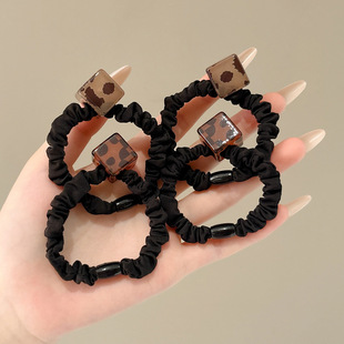 秋冬新款豹纹亚克力方块头绳简约气质扎头发头绳高弹力不伤发发圈