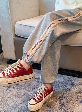 女童秋装灰色裤子2026新款大童女孩加绒长裤束脚卫裤小学生运动裤