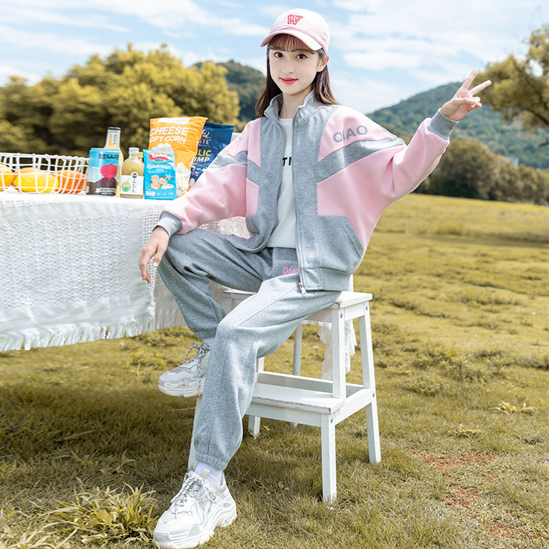 女童卫衣套装2025新款中大童春秋装儿童拉链外套休闲运动服两件套