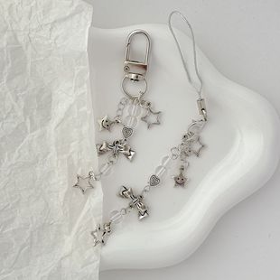 日韩系ins风甜美少女心银色星星蝴蝶结手机链简约百搭咕卡挂件