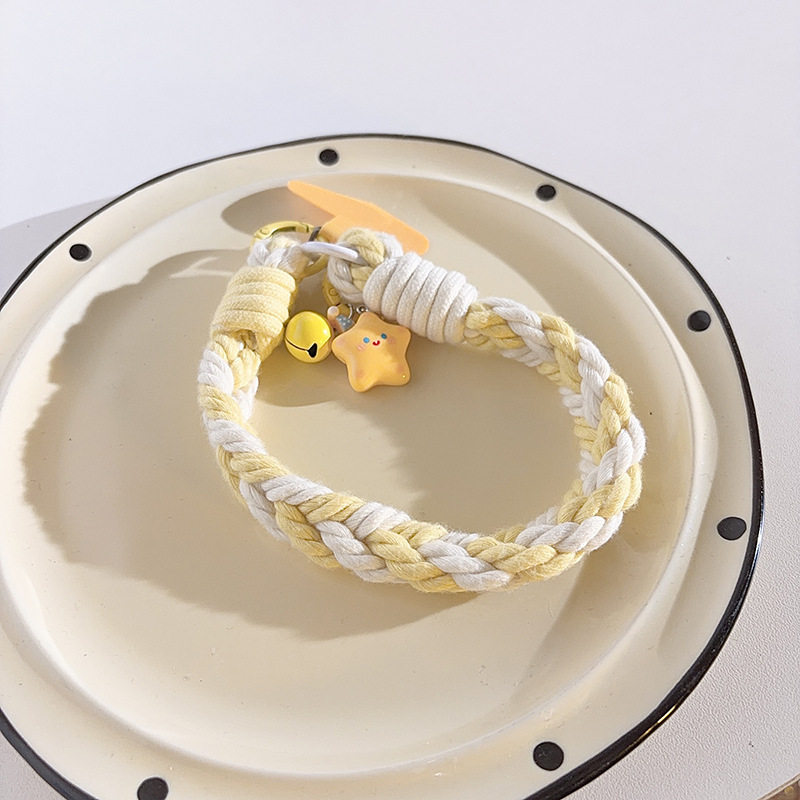 手机壳挂绳卡通帽子黄星星铃铛挂饰ins风多巴胺手工编织户外防丢d