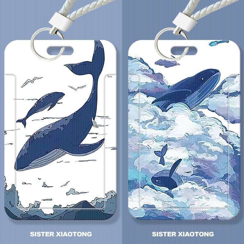 大海鲸鱼简约学生滑盖卡套饭卡公交卡身份证件保护套门禁卡收纳