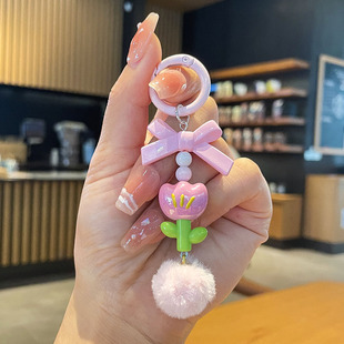 新款郁金香diy手工毛球链盲盒萌粒挂链挂件钥匙扣创意毛球手机链