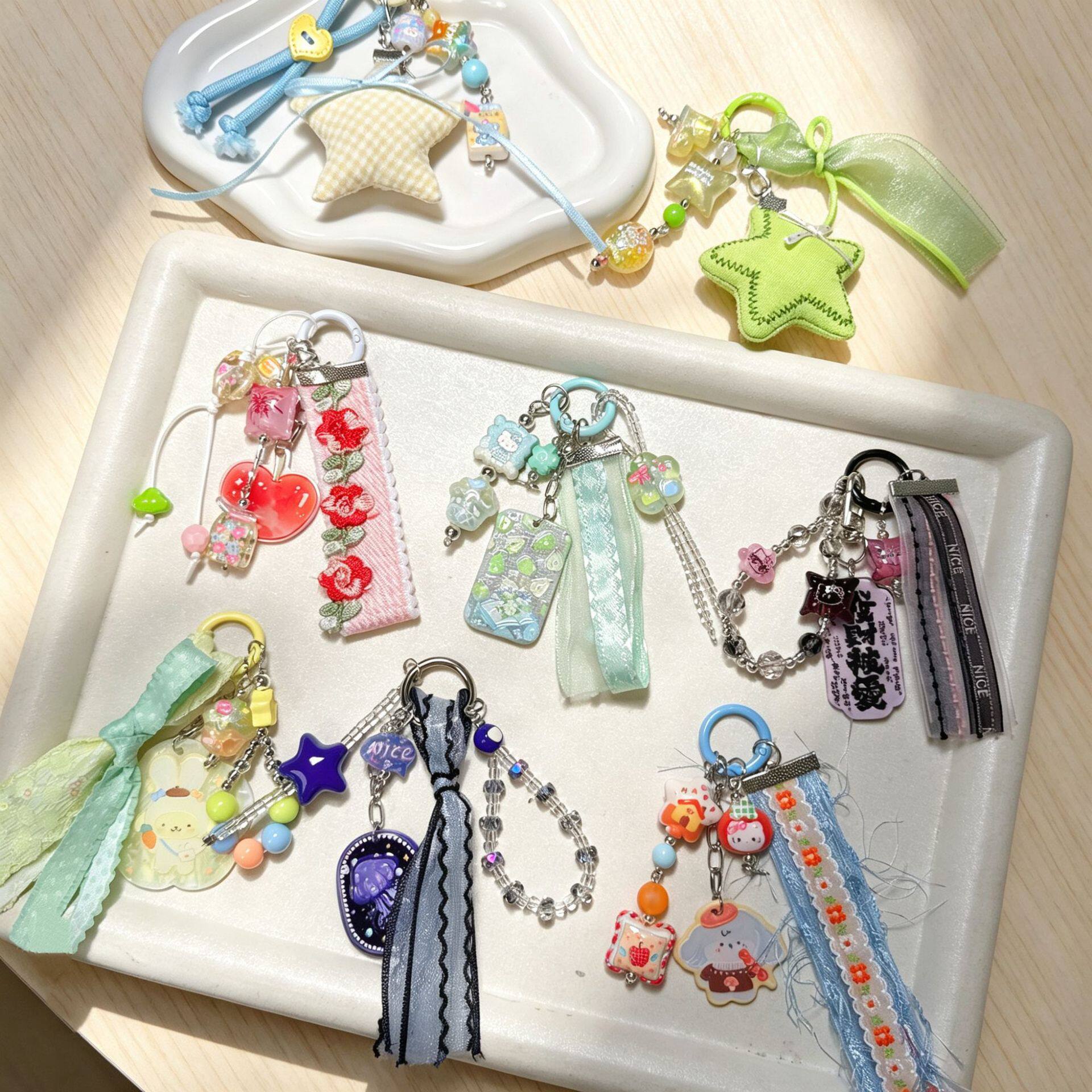 清新碎花手工布艺星星手机挂链
