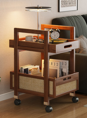 小推车置物架客厅卧室移动茶几沙发边柜编藤家用多功能边几收纳架
