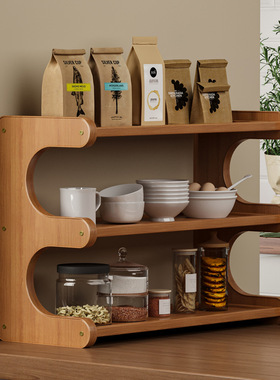 厨房置物架台面调味瓶调料架多功能客厅卧室收纳架楠竹多层储物架