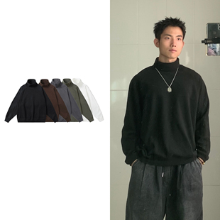 黑子舞想日系复古内搭德绒半高领长袖宽松版基础打底休闲情侣卫衣