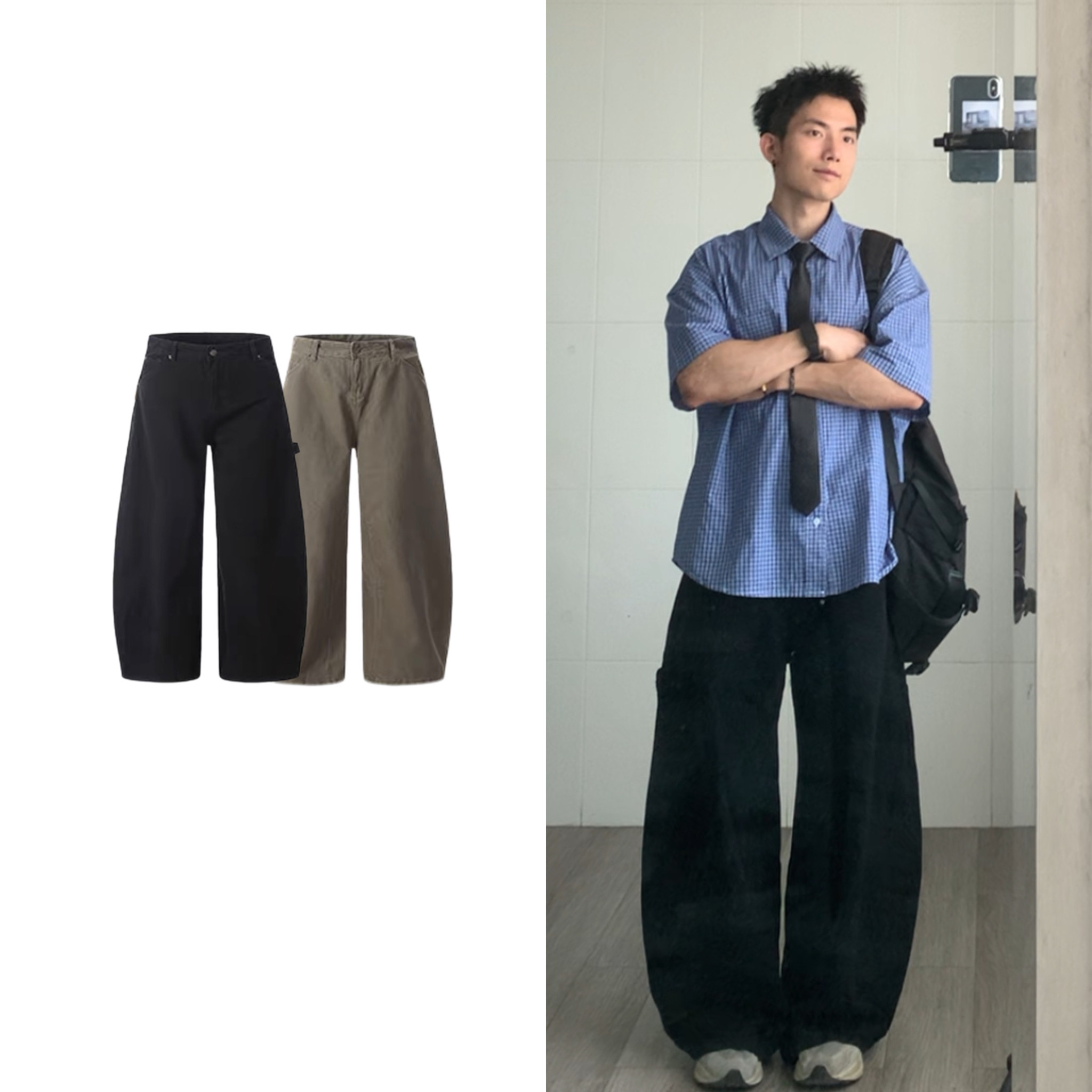 黑子舞想美式阔腿弯刀休闲裤简约垂感男女同款廓形工装长裤潮牌,男装,休闲裤,淘宝优惠券,粉丝福利购,淘宝优惠卷