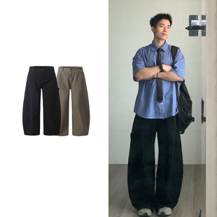 黑子舞想美式阔腿弯刀休闲裤简约垂感男女同款廓形工装长裤潮牌