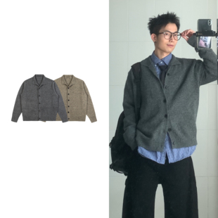 黑子舞想半高领百搭590g羊毛混纺休闲小众针织开衫 老钱cleanfit