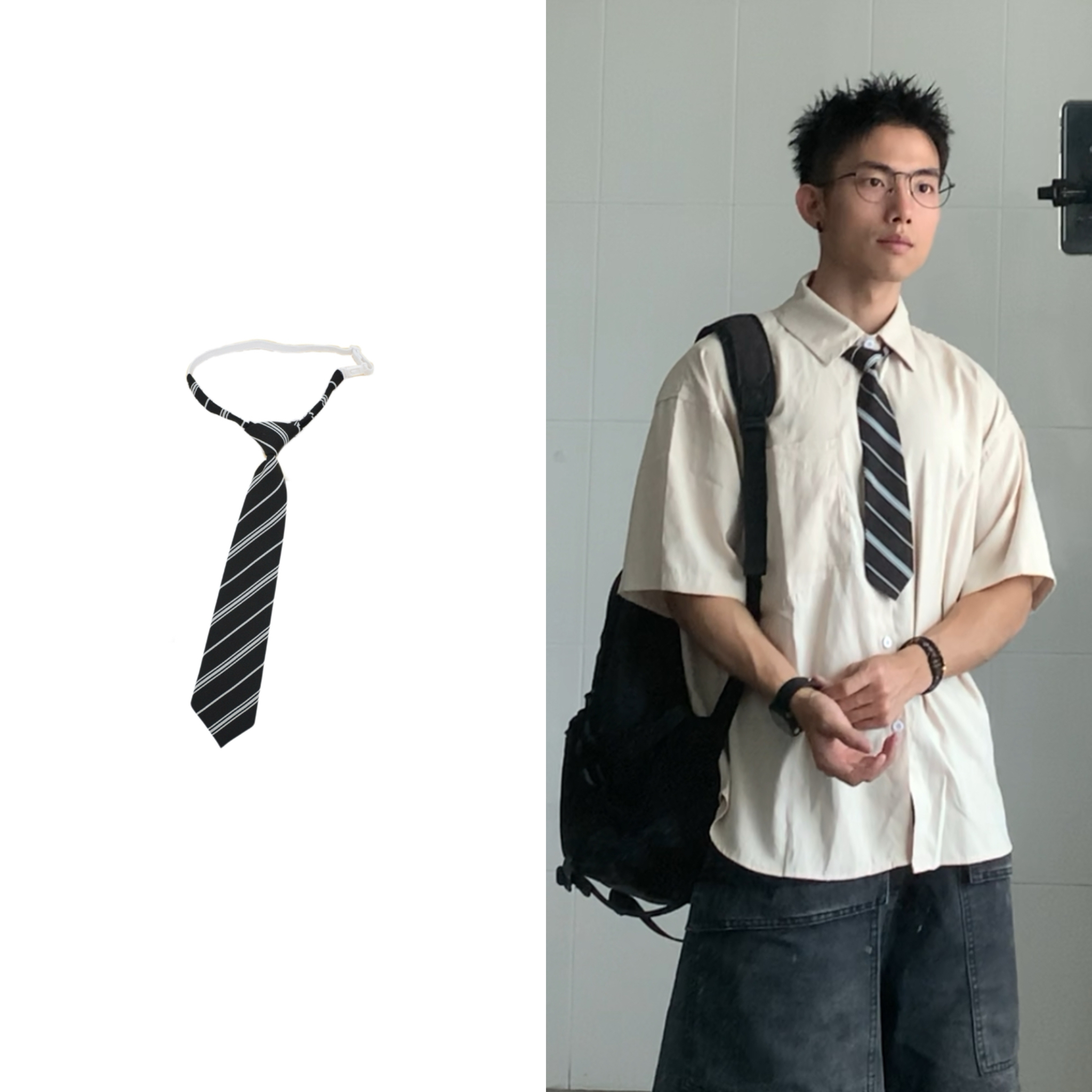 黑子舞想JK领带日系学院风黑色条纹校服jk制服免打结短款学生潮
