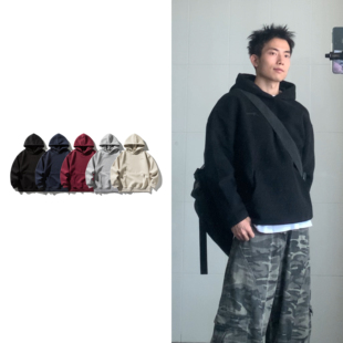 黑子舞想日系复古简约刺绣连帽卫衣男女春秋宽松休闲基础款帽衫潮