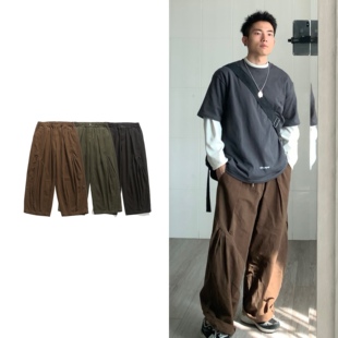 黑子舞想秋季日系街头纯色阔版直筒裤潮牌宽松百搭休闲工装裤