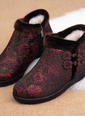 冬季老北京布鞋女老年妈妈棉鞋加绒保暖防滑老太太老人奶奶羊毛鞋