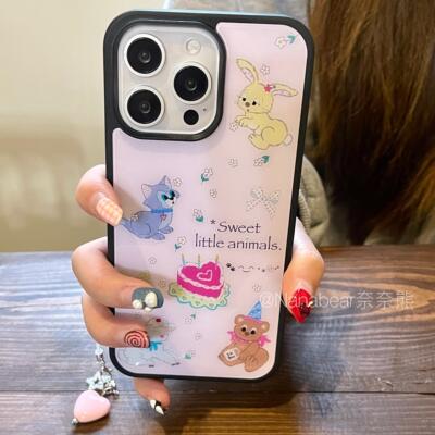 美式复古可爱小动物黑边手机壳