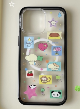 nanabear奈奈熊原创多巴胺拼贴风磁吸手机壳可爱韩系插画ins风黑边框贝贝壳适用于苹果17promax轻薄款16pro15