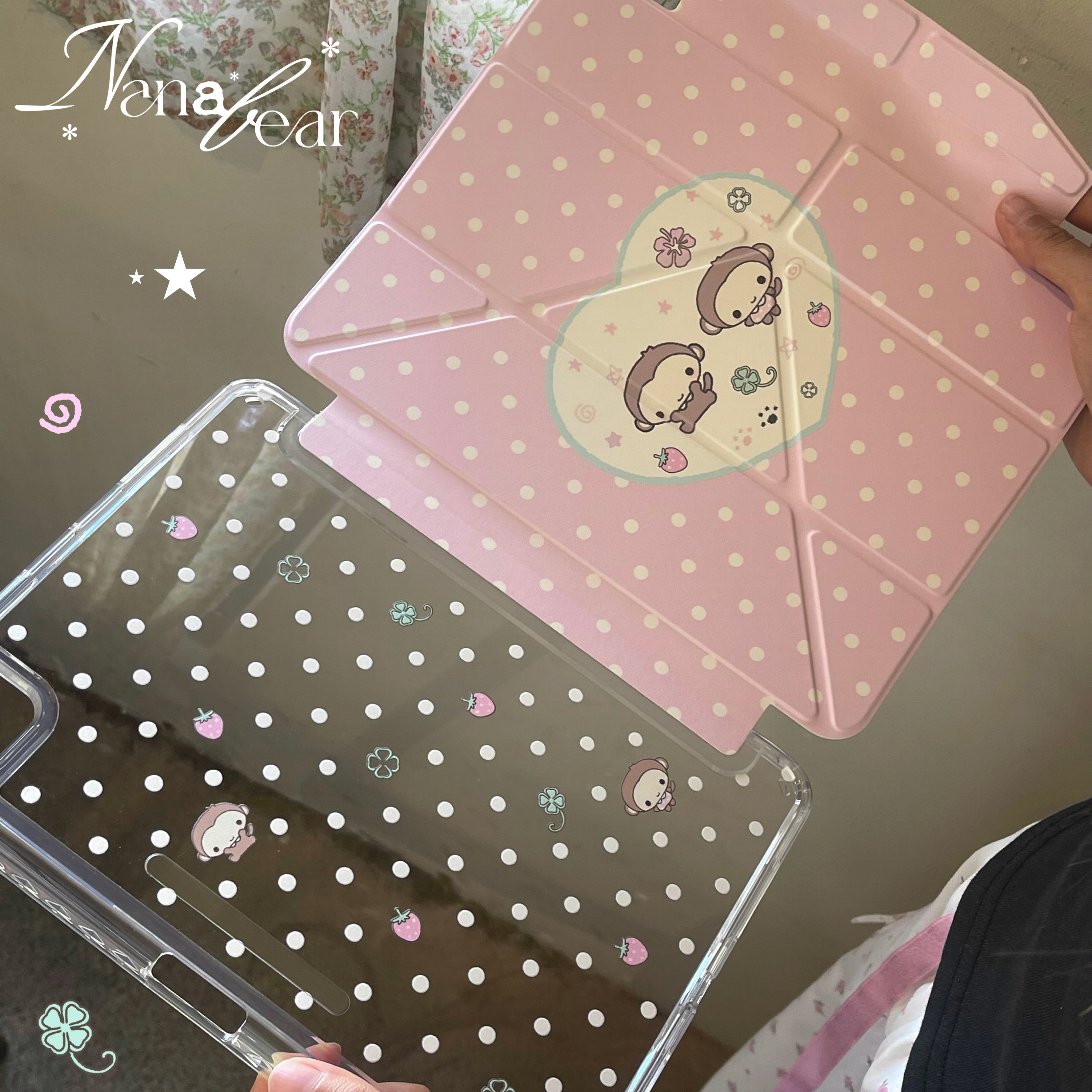 可爱草莓小猴子平板壳3折Y型