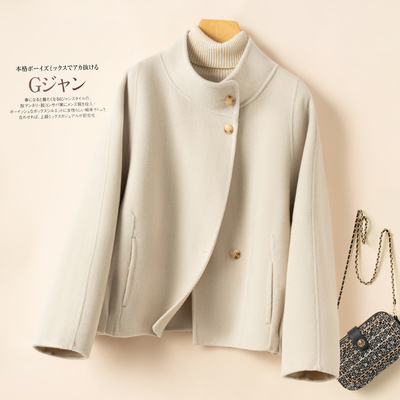 100%纯羊毛双面呢大衣女短款