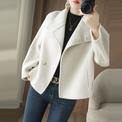 100%纯羊毛双面呢大衣女短款