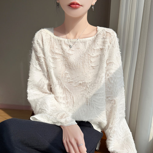 红袖同款圆领长袖显瘦上衣女