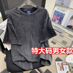 加肥特大码仿牛仔纯棉T恤女250200斤胖MM宽松遮肚显瘦短袖上衣夏