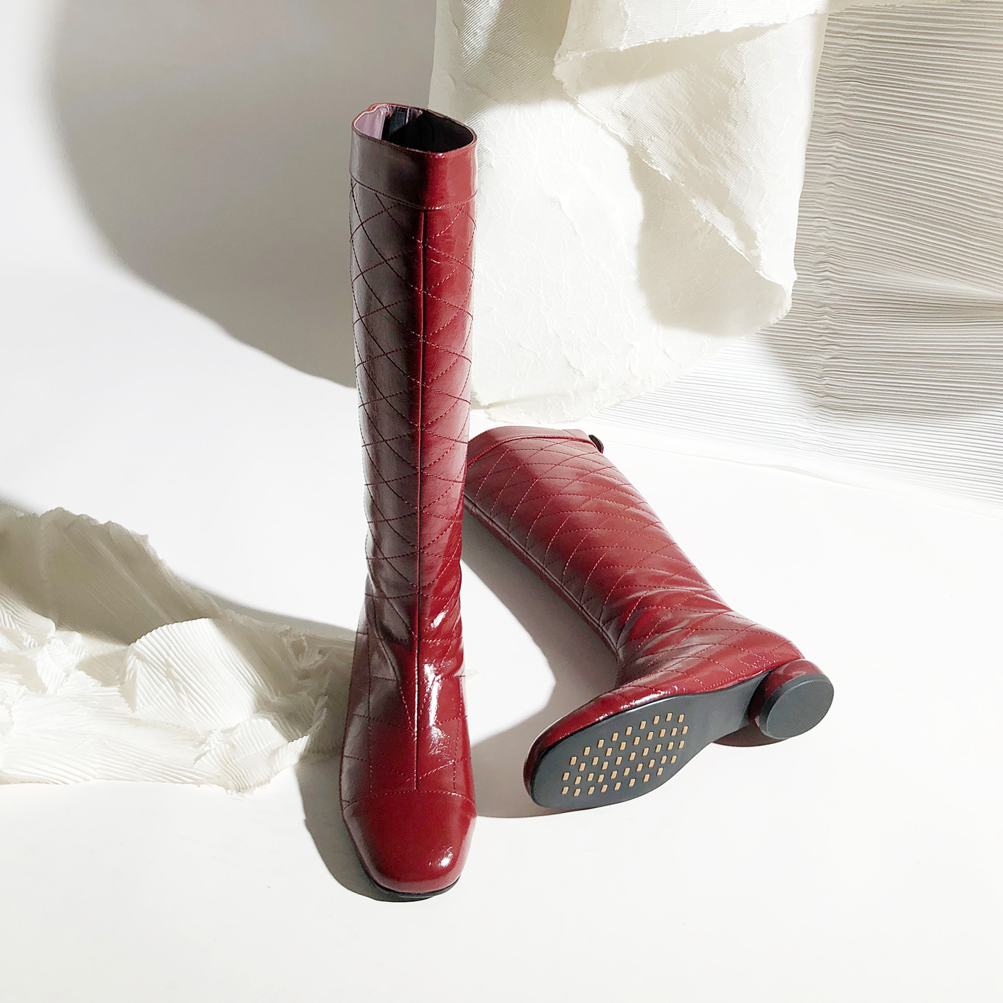 时尚圆头高筒网格后拉链时装靴