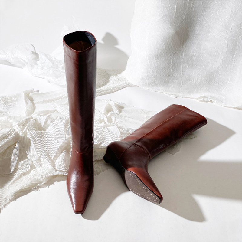 莲花府邸气质时装靴低跟长筒