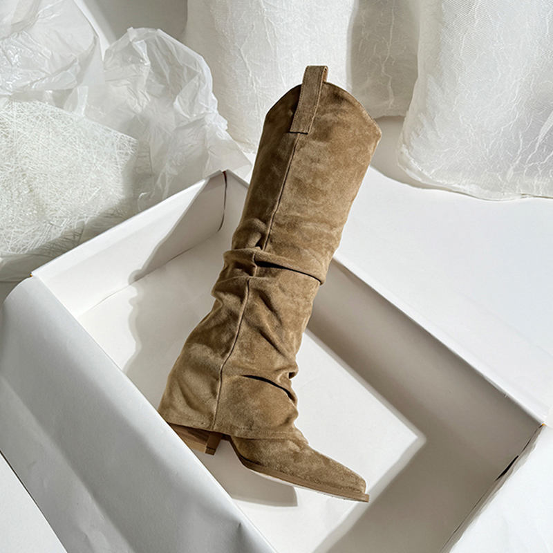 莲花府邸时尚时装靴粗跟长筒