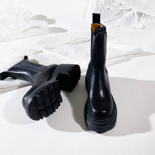 厚底松糕马丁靴莲花府邸真皮材质