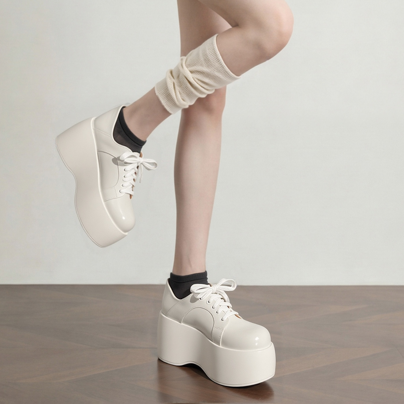 韩版厚底松糕鞋女8CM系带小皮鞋英伦风小个子增高鞋交叉绑带日常,女鞋,松糕（摇摇）鞋,淘宝优惠券,粉丝福利购,淘宝优惠卷