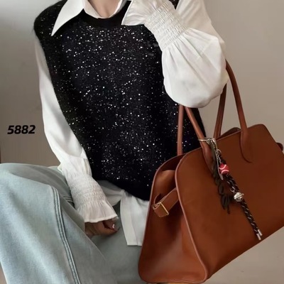 时尚洋气星空亮片V领针织马甲