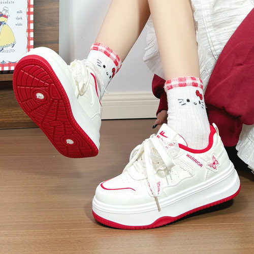 回力酒红色小白鞋女厚底2026新款