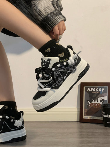 回力黑白原创情侣小白鞋男女