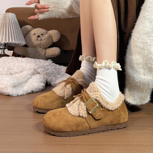 靴子 轻便一脚蹬外穿毛毛鞋 回力冬季 加绒雪地靴女低帮保暖百搭棉鞋