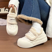 女冬季 新款 加绒小白鞋 回力毛绒绒棉鞋 原创百搭厚底魔术贴保暖板鞋