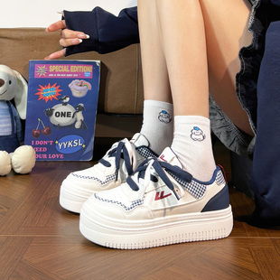 回力小白鞋女复古百搭2026新款大头面包鞋原创雾霾蓝运动板鞋增高