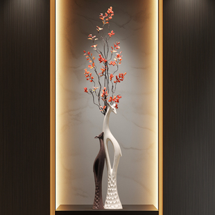 玄关入户壁龛情侣鹿细长花瓶摆件一对客厅插花电视柜装饰品高级感